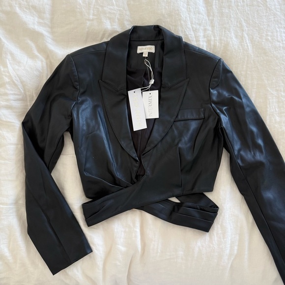 Ronny Kobo Collection Jackets & Blazers - Ronny Kobo Lilo Faux Leather Wrap Blazer